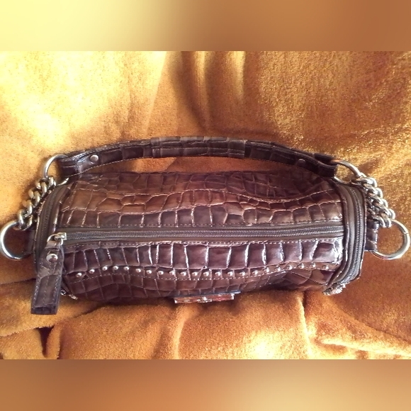 Kathy Van Zeeland KVZ Brown Croc-Embossed Women's Handbag - Picture 3 of 10